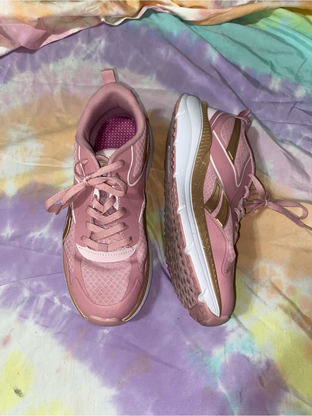 Reebok Women’s Pink Running Sneakers with Gold Trim